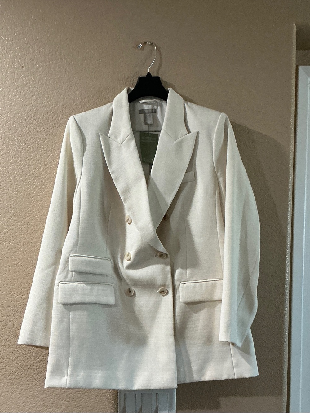 H&M Cream Double-Breasted Blazer Jacket